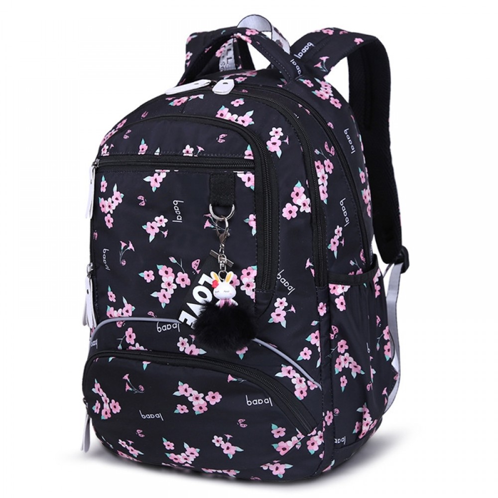 Girl Primary Junior High University School Bag Bookbag Backpack(black)