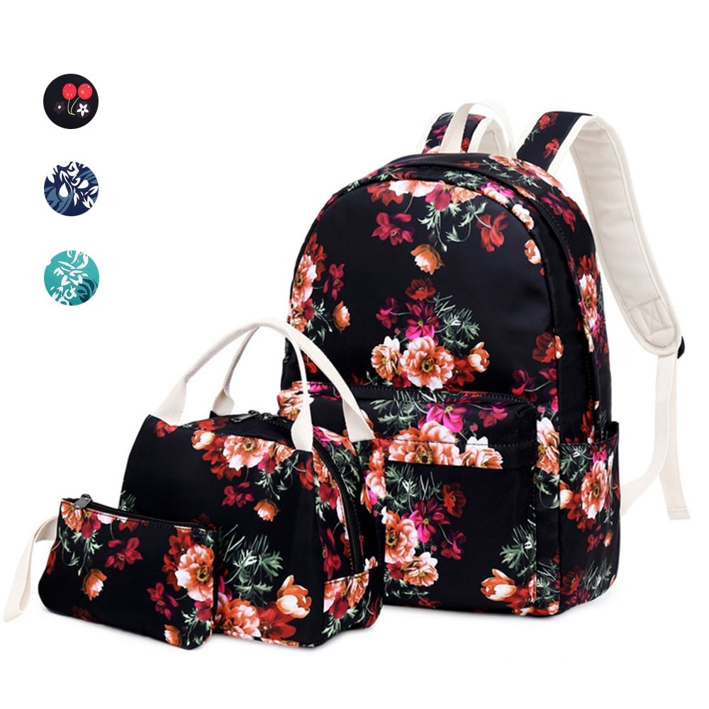 Teens School Backpack Set Ethnic Floral School Bookbag Set 