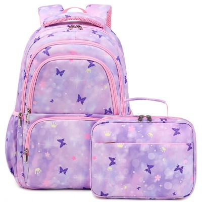 Binienty Women Backpack with Glowing Night Butterflies Lunch Box