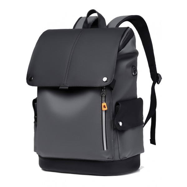 Black PU Leather Backpack For Teen Boys Laptop Big Travel School Bookbag