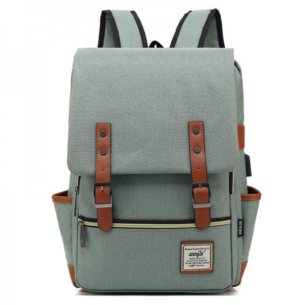 Vintage Canvas Backpack Laptop Bag Hiking School Bookbag With USB Charge Port