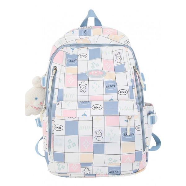 Plaid Prints Backpack For 1-6 Grade Girls School Preppy Style Bookbag