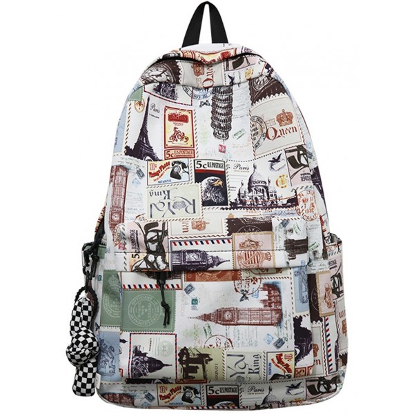 Retro Printed Backpack For Teens Durable Travel Bookbags