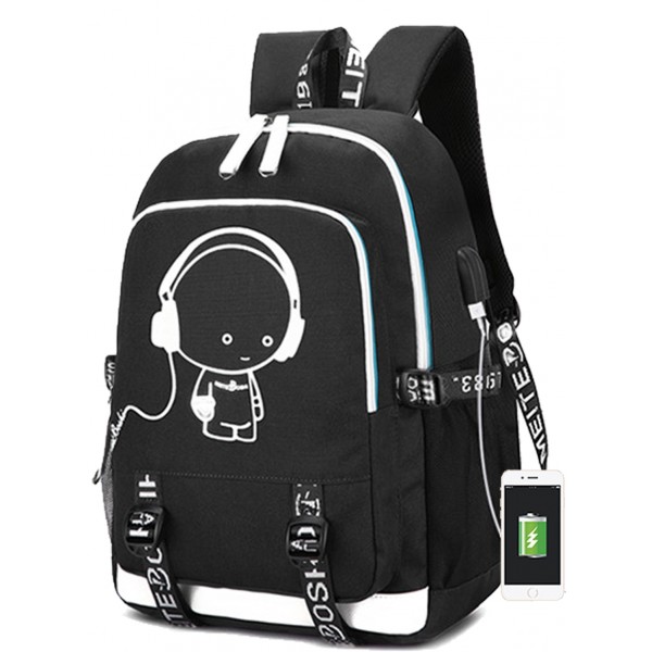 Student School Backpack Luminous USB Charge Bag For Teenager