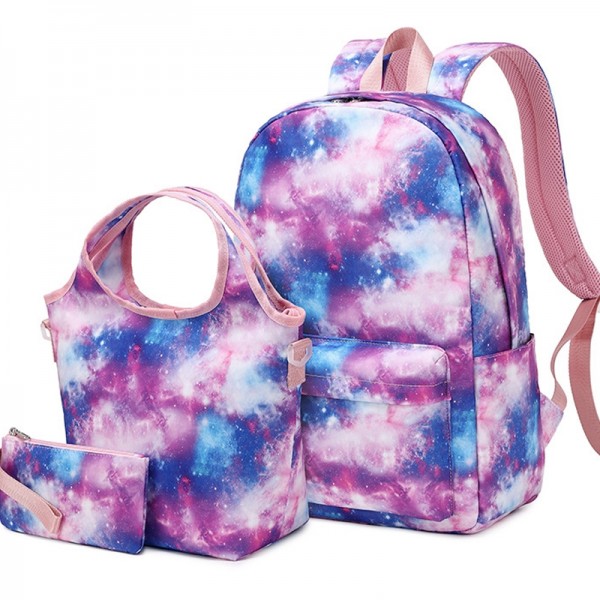 Galaxy Bookbag School Backpack Set for Girls with Lunch Bag