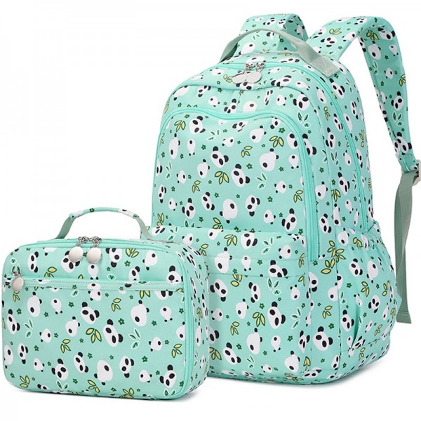Panda Backpack for Girls School Students Bookbag Outdoor Daypack with Lunchbox