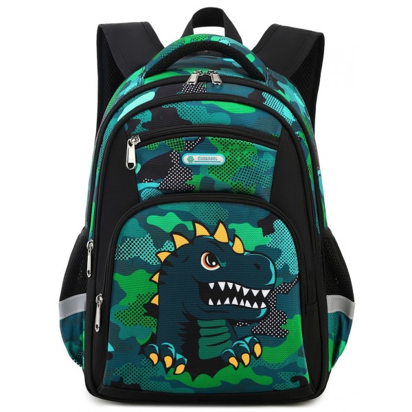 Green Dino School Backpack Bookbags For Kids Boys