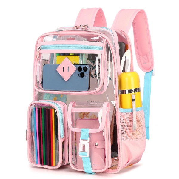 Pink Clear School Bag Lightweight Durable Transparent Backpack See Through Bookbags For Girls