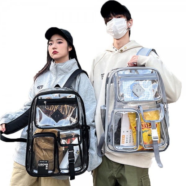 Heavy Duty PVC Clear Backpack Transparent Schoolbag For Couples