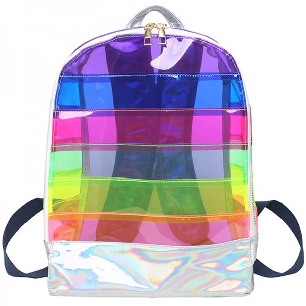 Transparent Backpack Rainbow PU See Through Clear Bag For Travel