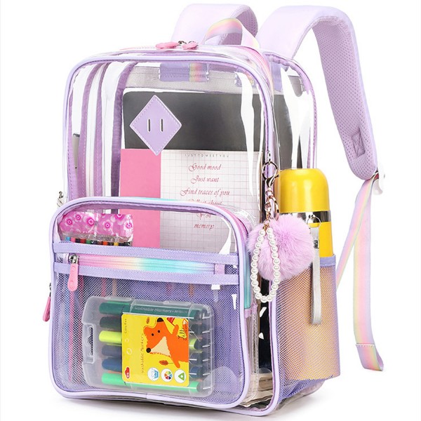 Clear Backpack See Through PVC Bookpack With Reinforced Straps For Girls