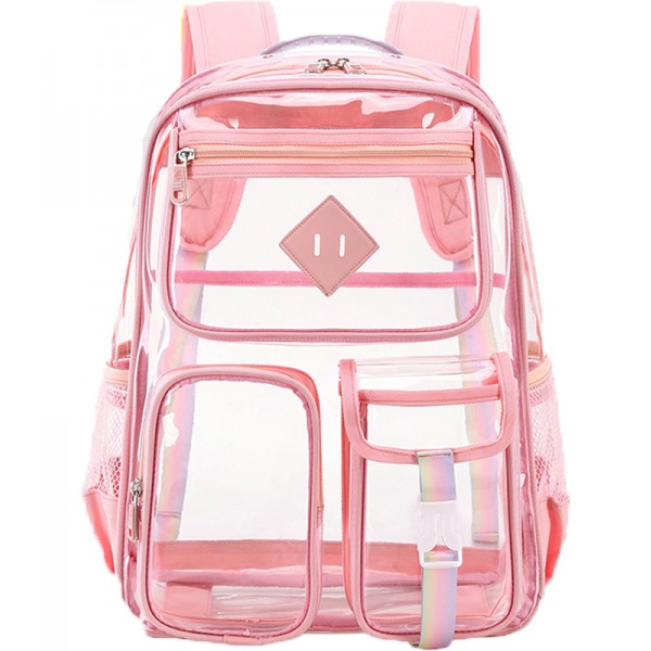 Pink Clear Backpacks Durable PVC Bookbags Mutiple Pockets For Girls