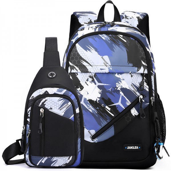 Boys Backpacks Printed Pattern School Bag With Chest Bag