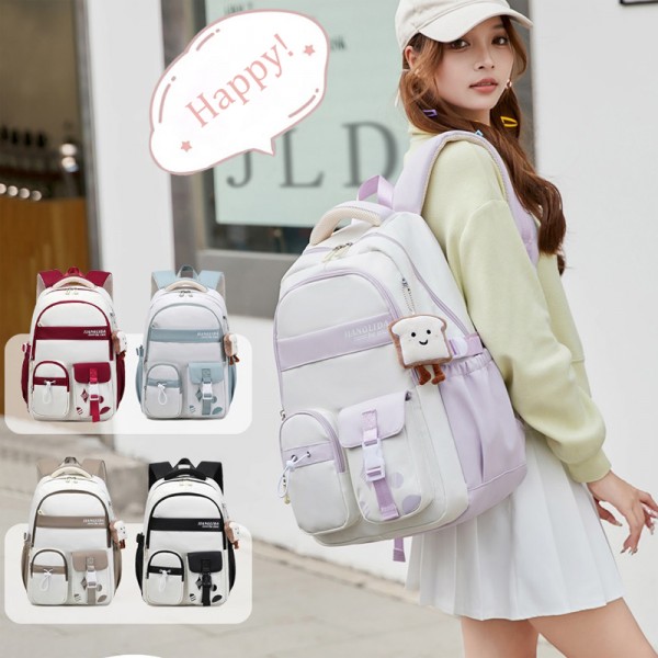 Girls Backpacks Multi-Pocket School Bag With Hanging Decor