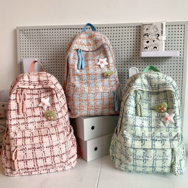 Kids Girls Backpacks Plaid Pattern Book Bag For Daily School
