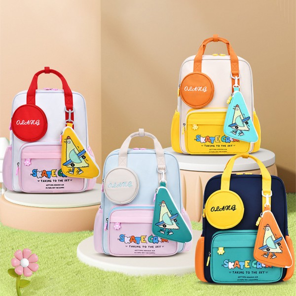Primary Kids Cute Backpack High Quality School Bag With Hanging Pockets