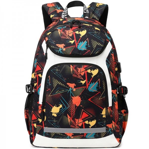 Boys Printed Pattern Backpacks With USB Charging Port For School Travel
