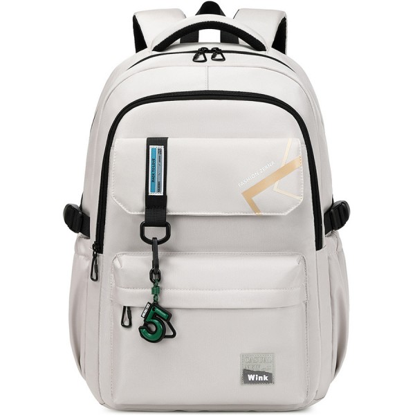 White Teens School Bags Simple Bookbags With Hanging Decor