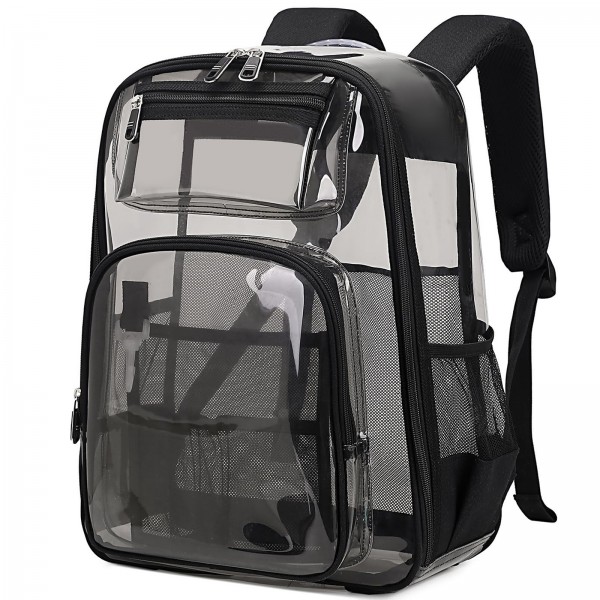Black Clear Backpack Heavy Duty TPU Quick Security Check See Through School Bookbag Transparent Travel Bag