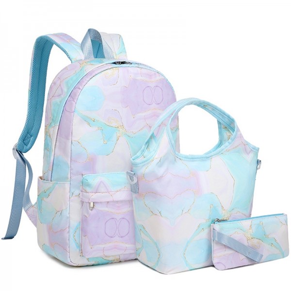3 Pcs School Rucksack Backpack Set Lunch Bag Pencil Case Polyester Casual Daypack
