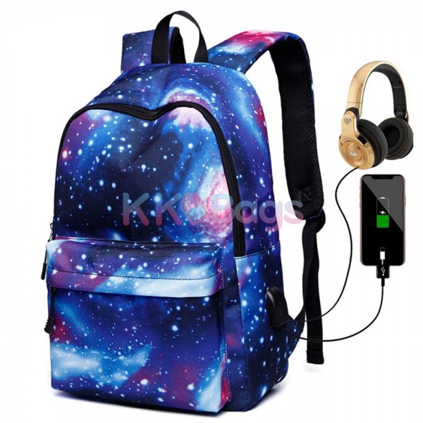 Classical Galaxy Space All Over Printed Backpack Teens' Camping Travel Bag School Bag with USB Charging Port