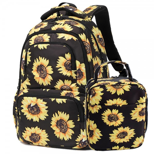 Sunflower Backpack Set for Middle School Kids Back to School Bookbag Lunch Bag