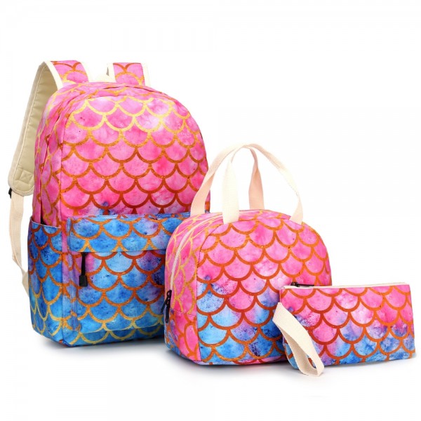Sale Mermaid Backpack Set with Lunch Box Fun 3 in 1 Bookbag Lunch Bag Pencil Case