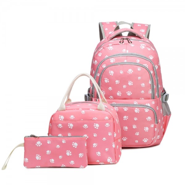 Lovely Dog Paw Prints Junior Schoolbag Bookbag for Teens Girls Primary School Backpack Set with Lunch Bag