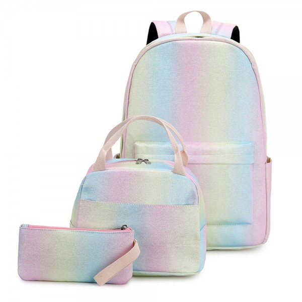 Cute Candy Color Oxford Backpack Set Waterproof Bookbag with Lunch Box Pencil Case