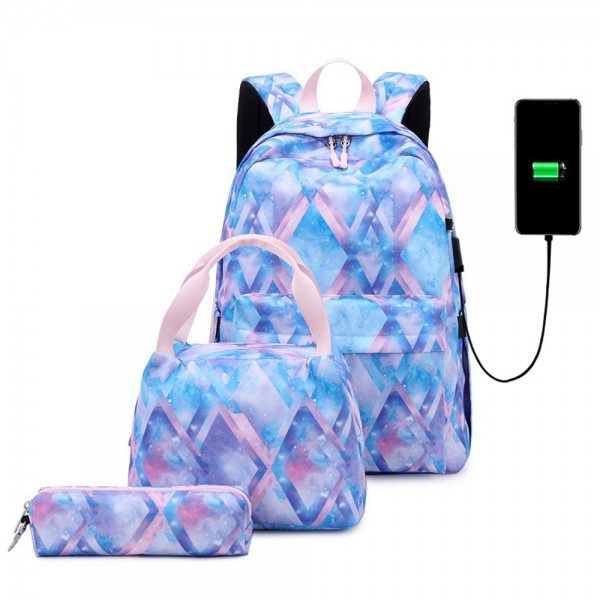 Stylish Printing Backpack Set for Teen Girls Cute School Bag with USB Charging Port Top Level