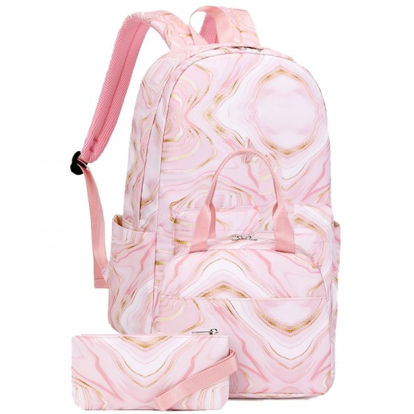 Nylon Backpack Set 3 Pieces Marble Prints Daypack Cool Backpacks