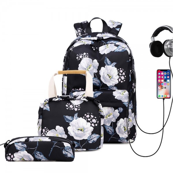 Sale Backpack Set for Girls High School Bag with Lunch Bag Laptop Backpack with USB Charging Port