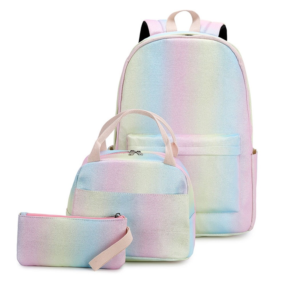 Girls Backpack Set for School, Cute Rainbow School Bag Set with Lunch Box  Pencil Bag Large Capacity 3 in 1 School Bookbag Set for Toddler Preschool